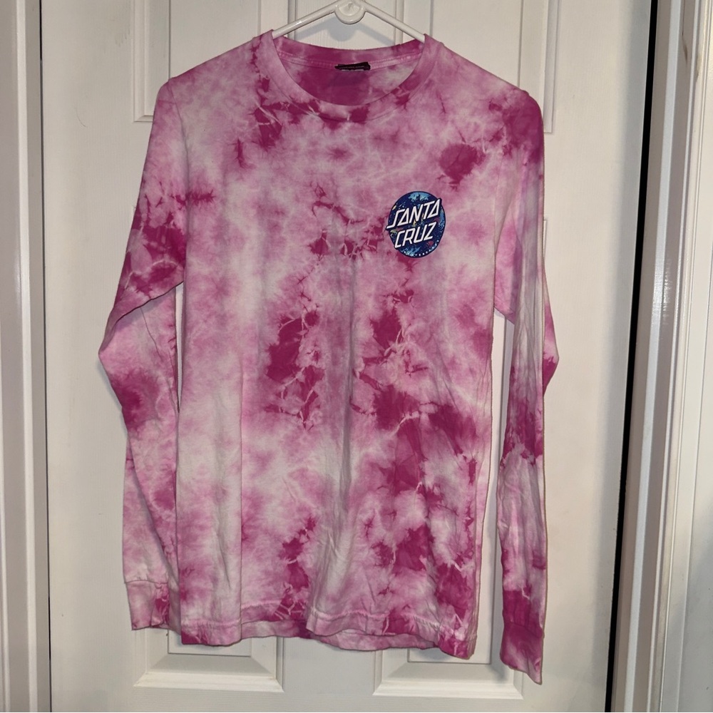 Santa Cruz Crewneck Long Sleeve Tie Dye Logo T Shirt Unisex Small Pink Blue